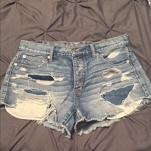 American Eagle Outfitters Women's Distressed Blue Denim Shorts